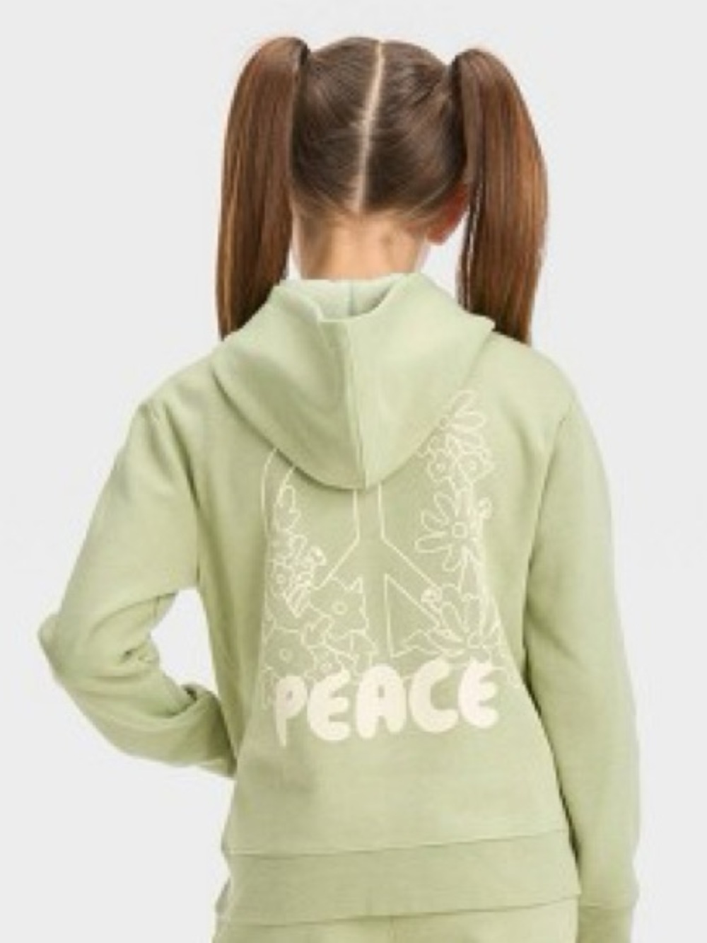 Cat & Jack Light Olive Green Zip-Up Hoodie with Peace Logo
